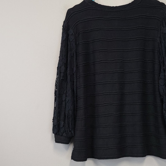 Anthropologie Eri + Ali Black Lace Sleeve top - Picture 7 of 9